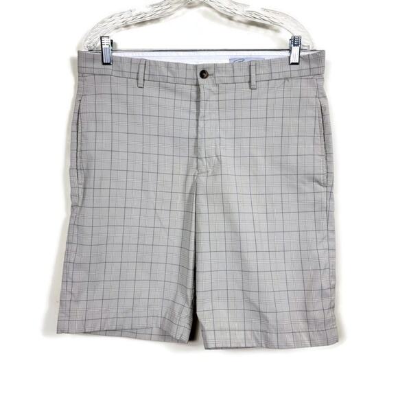 Greg Norman Plaid Golf Shorts Cream Tan Gray Mens Size 34 - Picture 1 of 13